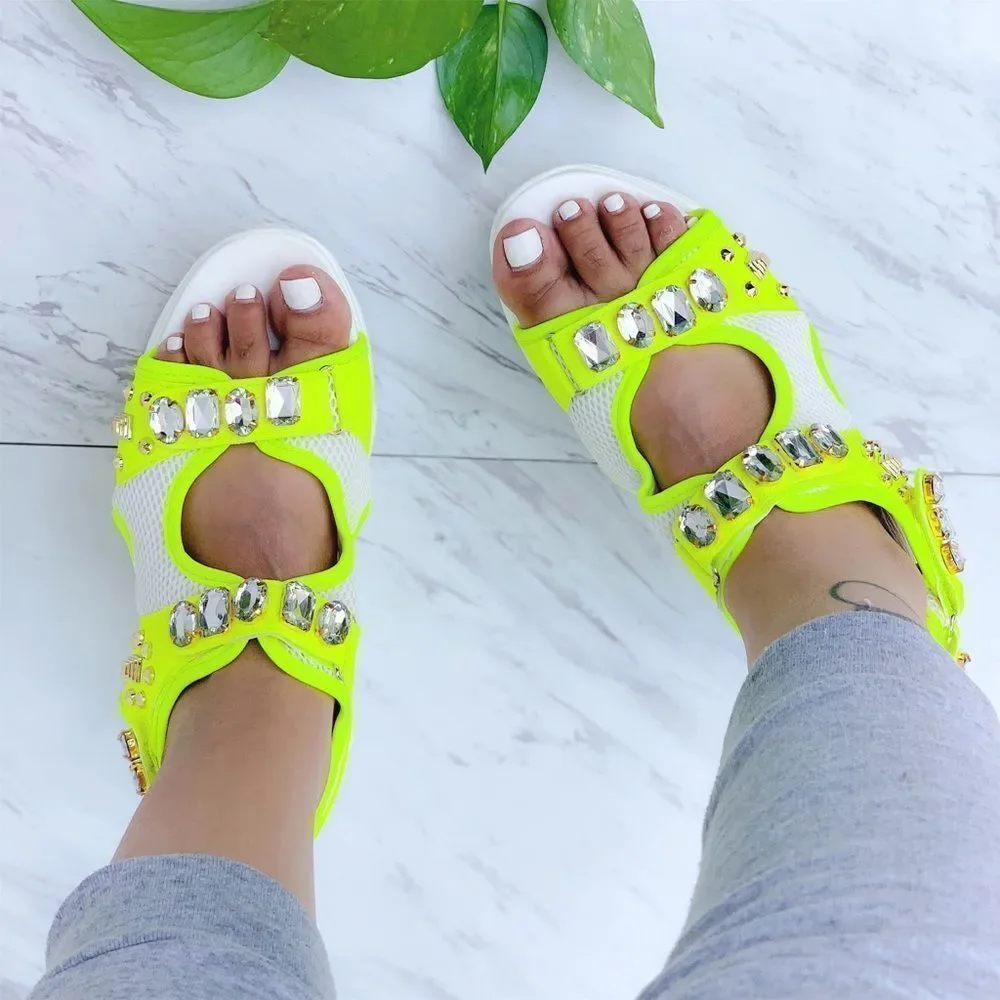 Neon Lime Big Jewel Man Sandals